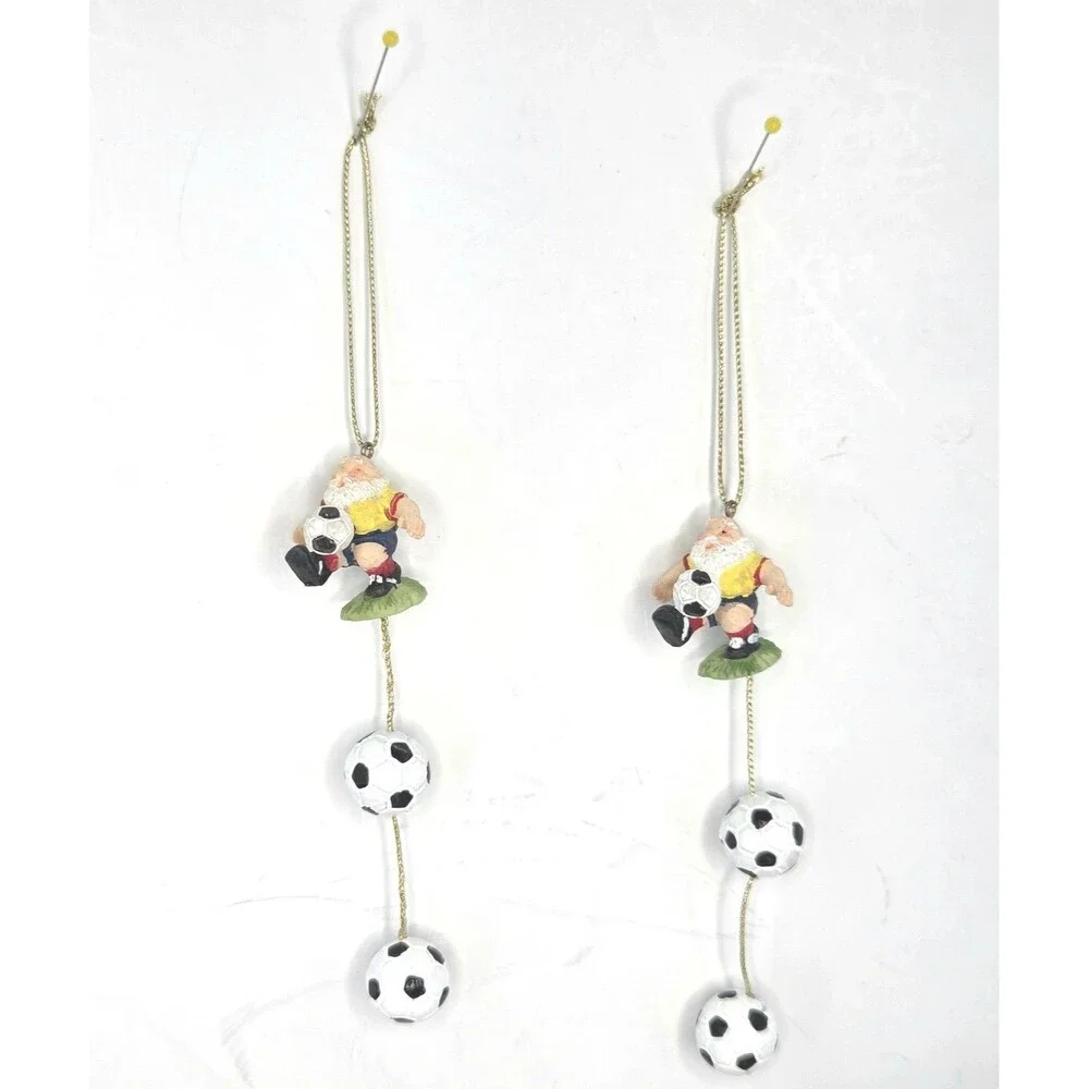 Soccer Santa Christmas Ornaments Soccer Balls Set of 2 Hanging Resin Figurines